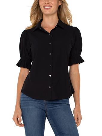 LIVERPOOL - Snap Front Knit Shirt  BLACK