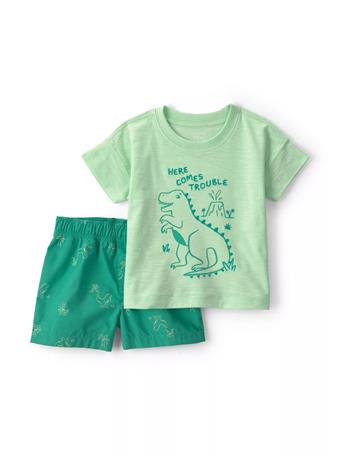CARTERS - Baby Boys Dinosaur Graphic Shirt and Shorts Set GREEN