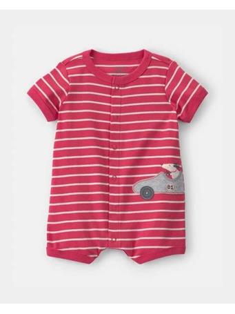 CARTERS - Baby Boy Race Car Striped Romper RED