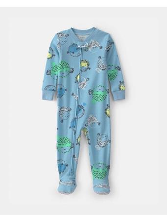 CARTERS - Baby Boy Pufferfish 100% Cotton 2-Way Zip 1-Piece Pajama BLUE