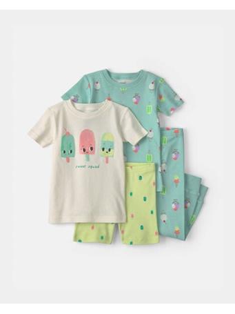 CARTERS - Toddler Girl 'Sweet Squad' Popsicle 100% Cotton 4-Piece Pajama Set GREEN