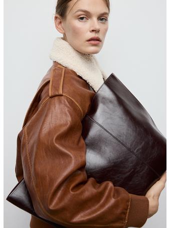 MANGO - Large Shopper Bag DARK BROWN