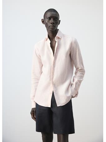 MANGO - Slim Fit 100% Linen Striped Shirt PEACH