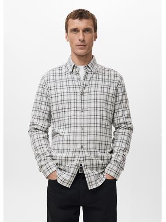 MANGO - 100% Cotton Flannel Checkered Shirt GREY