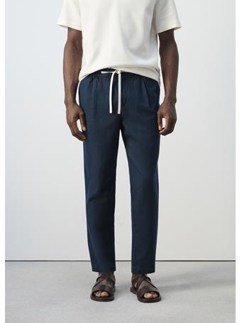 MANGO - Slim Fit Cropped Linen-cotton Trousers NAVY