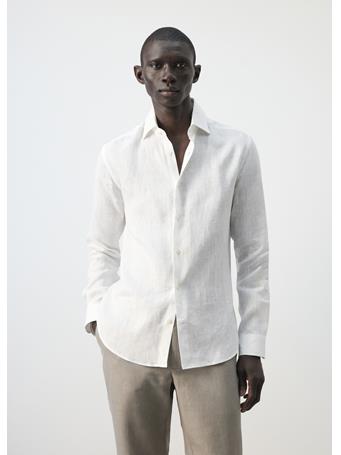 MANGO - 100% Linen Slim-fit Shirt WHITE