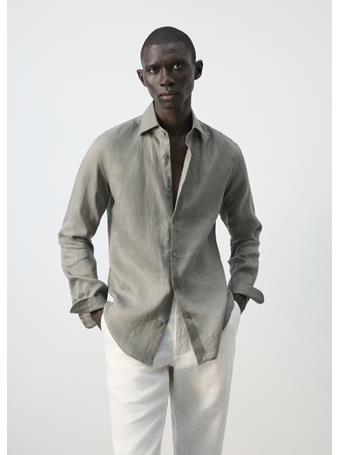 MANGO - 100% Linen Slim-fit Shirt OLIVE