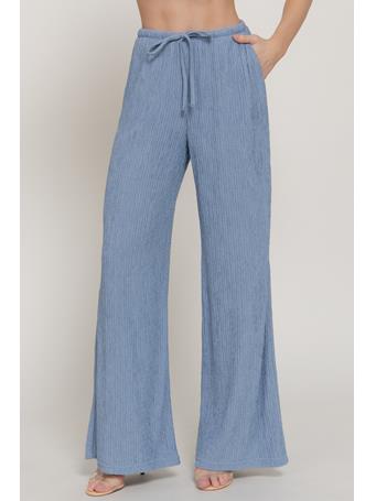 ACTIVE BASIC - Waistband Crinkle Knit Long Pants BLUE