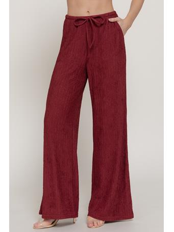 ACTIVE BASIC - Waistband Crinkle Knit Long Pants CHERRY WINE