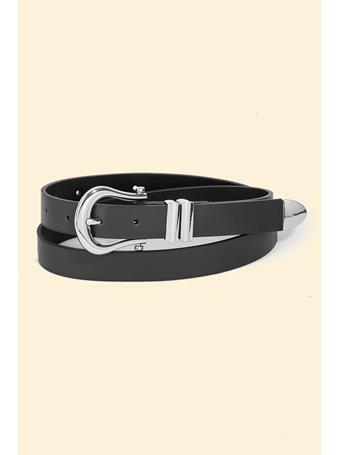 ANARCHY STREET - Horse Shoe Shape Buckle Leather Belt BLACK