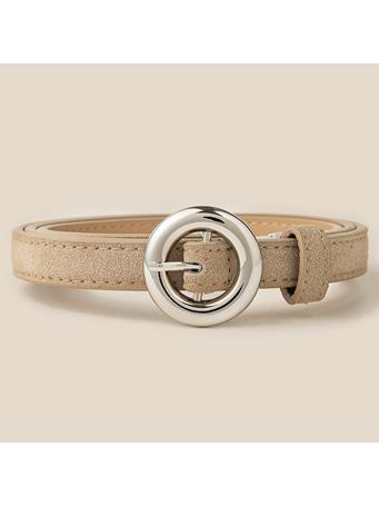 ANARCHY STREET - Skinny Circle Buckle Leather Belt IVORY