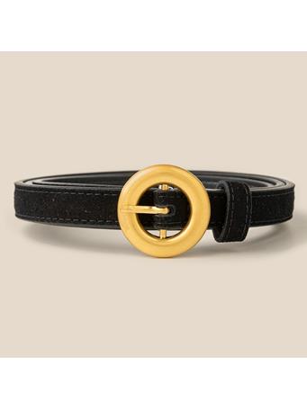 ANARCHY STREET - Skinny Circle Buckle Leather Belt BLACK