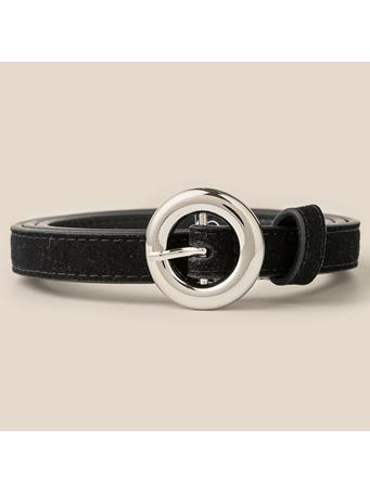 ANARCHY STREET - Skinny Circle Buckle Leather Belt BLACK