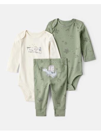 CARTERS - Baby Boy Dragon Print Cotton Long-Sleeve Bodysuit & Pant Set GREEN