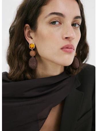 MANGO - Natural Fibre Hanging Earrings DARK BROWN
