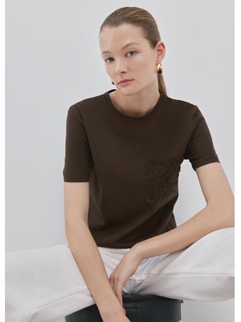 MANGO - Embroidered Cotton T-shirt DARK BROWN
