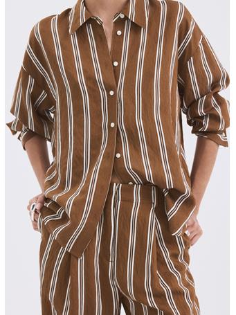 MANGO - Striped Straight Shirt DARK BROWN