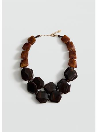 MANGO - Double Beaded Necklace DARK BROWN