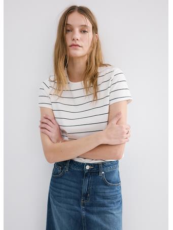 MANGO - Striped Cotton T-shirt NATURAL WHITE