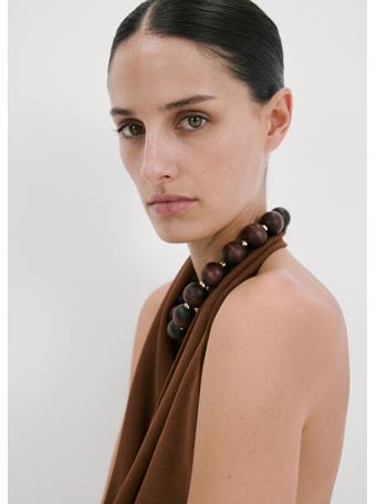 MANGO - Wooden Ball Necklace DARK BROWN