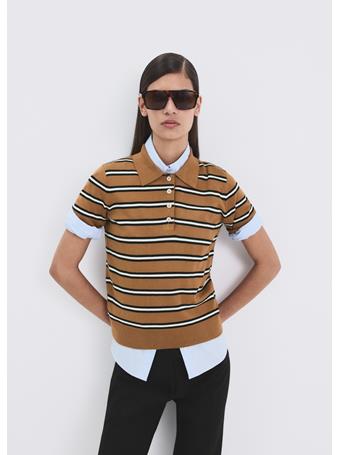 MANGO - Striped Polo-neck Sweater LT PASTEL BROWN