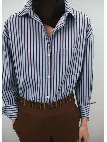 MANGO - Striped Cotton Shirt MEDIUM BLUE