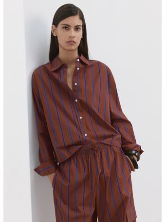 MANGO - Striped Cotton Shirt RUSSET BROWN