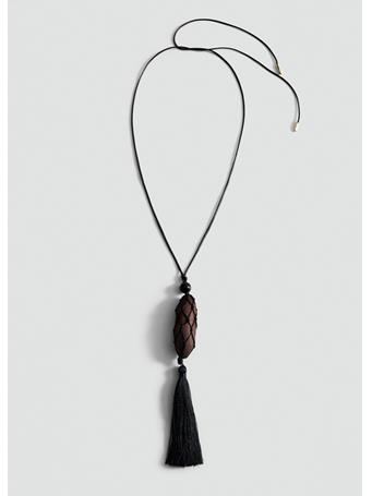 MANGO - Fringed Bead Necklace DARK BROWN