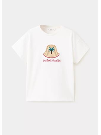MANGO - Embroidered Cotton T-shirt IVORY