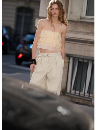 MANGO - Ruffled Lyocell Top NATURAL WHITE