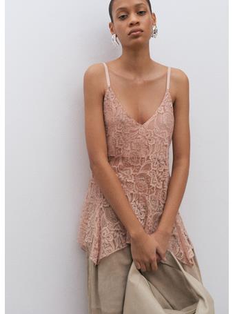 MANGO - Ruffles Lace Top LT-PASTEL PINK