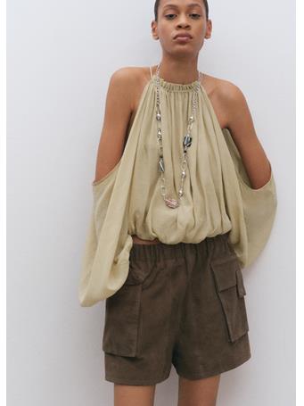 MANGO - Off-the-shoulder Lyocell Blouse MEDIUM GREEN