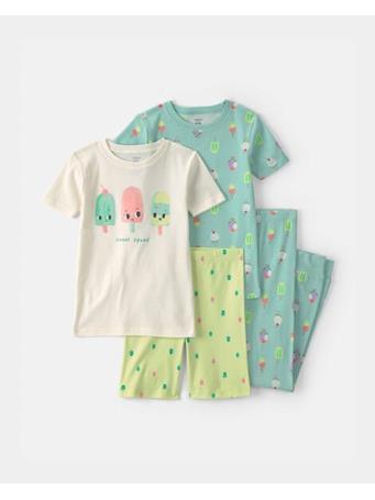 CARTERS - Girls 'Sweet Squad' Popsicle 100% Cotton 4-Piece Pajama Set GREEN