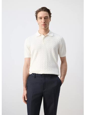 MANGO - 100% Cotton Braided Knitted Polo Shirt OFF WHITE