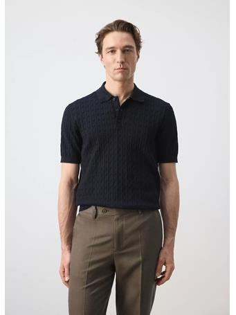 MANGO - 100% Cotton Braided Knitted Polo Shirt DK BLUE