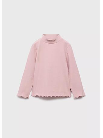 MANGO - Ribbed High Neck T-shirt PINK