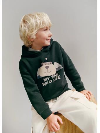 MANGO - Printed Hoodie DARK GREEN