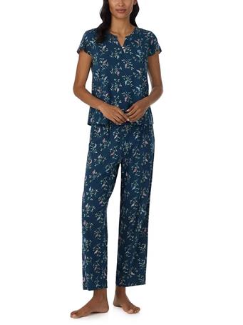 RALPH LAUREN - Short Flutter Sleeve Split Neck Ankle Pant Pajama Set NAVY/PRT
