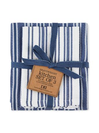 DESIGN IMPORTS - Blue Indigo Classic Stripe Heavyweight Kitchen Set of 3 DARK BLUE