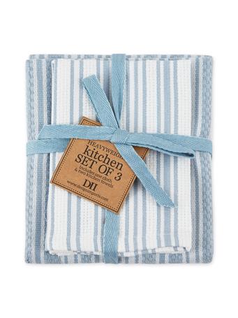 DESIGN IMPORTS - Dusty Blue Classic Stripe Heavyweight Kitchen Set of 3 BLUE