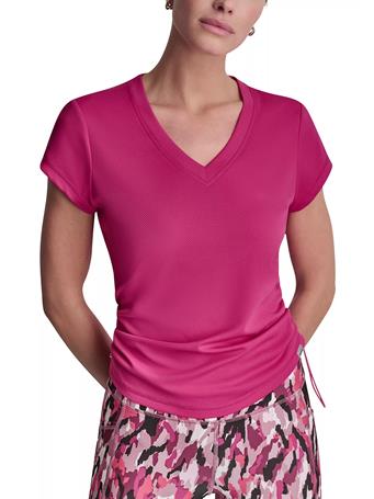 DKNY - Women's Short Sleeve V-Neck Active Tech T-Shirt F6H - FESTIVE PK