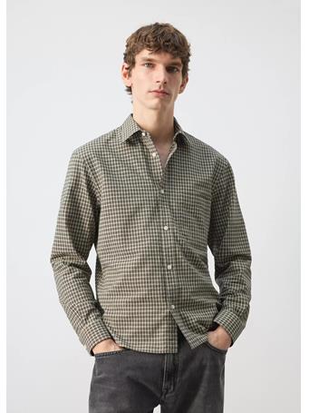 MANGO - Regular Fit Check Cotton Shirt TOBACCO