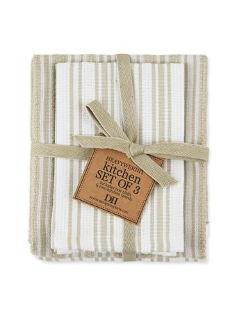 DESIGN IMPORTS - Feather Gray Classic Stripe Heavyweight Kitchen Set of 3 GREY