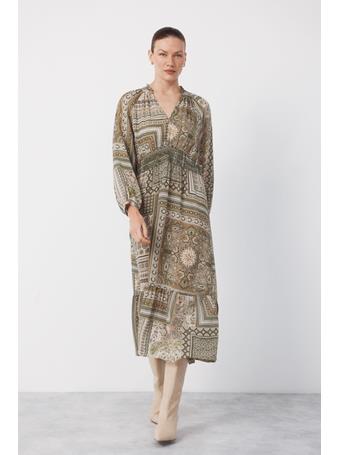 CORTEFIEL - Flowy Printed Dress LIGHT KHAKI