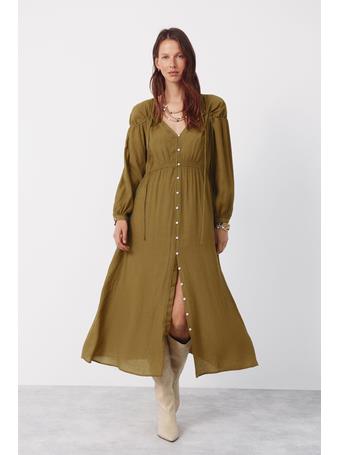 CORTEFIEL - V-neck Dress with Drawstring YELLOW/PISTACHIO