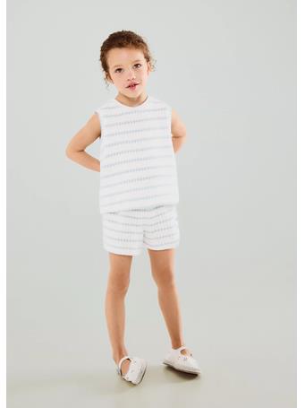 MANGO - Striped Crochet Top LIGHT BLUE