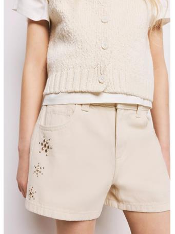 MANGO - Studded Denim Shorts LIGHT BROWN