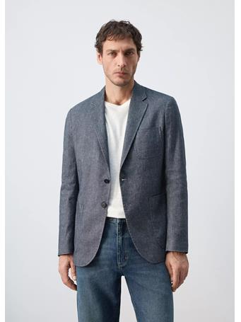 MANGO - Slim Fit Linen Cotton-blend Blazer DK BLUE