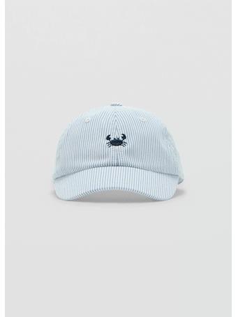 MANGO - Striped Cap With Embroidery Detail LIGHT BLUE