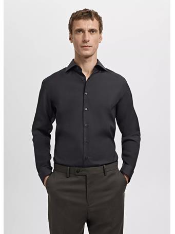 MANGO - Slim-fit Cotton Poplin Suit Shirt BLACK